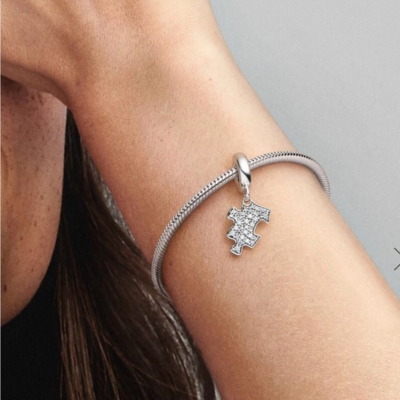 Sparkling Puzzle Piece Dangle Charm - Picture 2 of 7